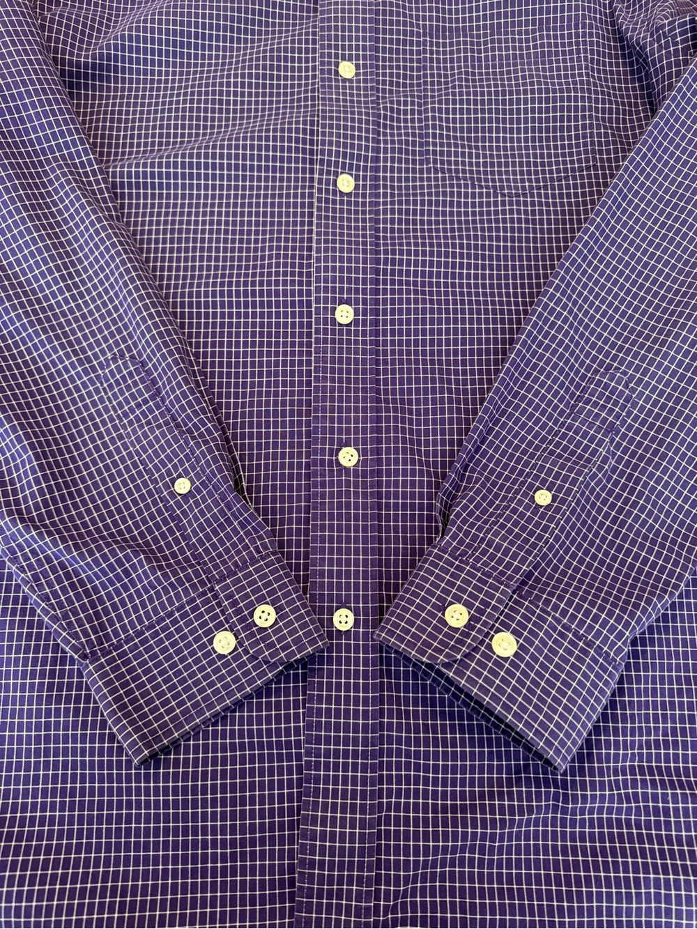 L.L Bean Mens Lg Wrinkle Resistance Long Sleeve Purple Gingham Button Down Shirt - Picture 11 of 11